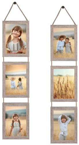 QUTREY Collage Picture Frame 5x7, 6 Openings Vertical Hanging Photo Frame Set of 2, 5 by 7 inch Multi Picture Frames for Wall, Rustic Grain