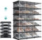 SONGMICS Schuhschrank 3er Set, mit 18 Schuhboxen, integrierter Schuh-Organizer, faltbar, tragbar, für Schuhe bis Größe 46, 1-Min-Montage, transparent-tintenschwarz LSP207B01