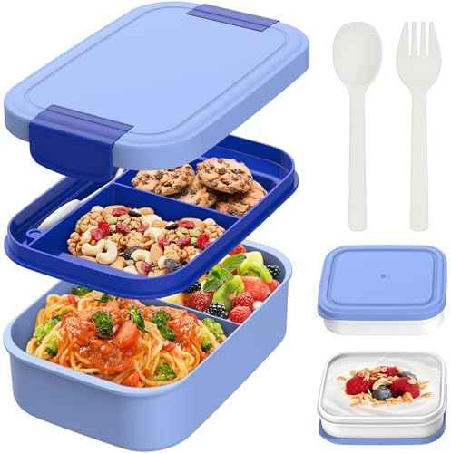 BIBURY Brotdose für Kinder und Erwachsene Mit Fächern, 1960 ML BPA-Frei, Auslaufsicher Lunchbox, Bento Box Mit Besteck und Saucenbox für Schule, Picknick & Unterwegs