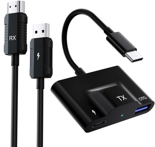 USB C auf HDMI Wireless Transmitter und Receiver, 2,4G/5G USB C auf-HDMI-Display-Extender zum Streamen von Video/Audio von Mac Book/Surface/Chromebook, Pad, iPhone 15/Galaxy auf TV, Projektor, Monitor