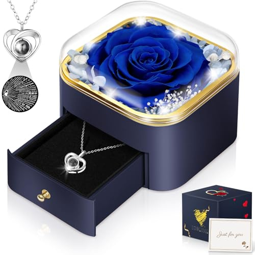 Hnustbo Regalos Originales para Mujer, Mamá, Novia, Flores Eterna, Rosa Real Preservada con Collar, Regalos Ideales para Ella En Cumpleaños, Aniversario, Día De San Valentín, Día De La Madre, Navidad