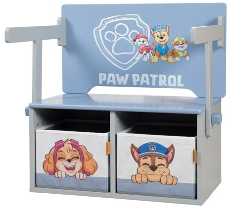 roba Banc Pliable Paw Patrol + 2 Boîtes de Rangement Réversibles - Convertible en Table pour Enfants - Convient à Partir de 18 Mois - Bois Gris/Bleu