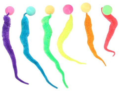 Yuannee Balle Chat,6 PCS Balle Interactive pour Chat avec Plumes Jouet Magique Rebondissant en Caoutchouc Multicolore Balles de Jeu d'Intérieur à Longue Queue Stimulation Motrice pour Chaton & Adulte