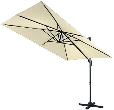 Gardissimo Ampelschirm mit Ständer Cannes 300x200 cm natur, lange Seite nach vorne, mit UV Schutz 50+, Kurbel, 360 Grad drehbar, rechteckig, Kurbelschirm, Marktschirm, Sonnenschirm