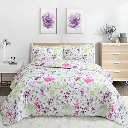 Colcha Boutí Cama 135 (235x270) Estampada – Cubrecama Ligero y Transpirable para Verano y Entretiempo – Algodón y Poliéster – Incluye 2 Fundas Almohada (50x70) – Acabado Punta Redonda (Florida)