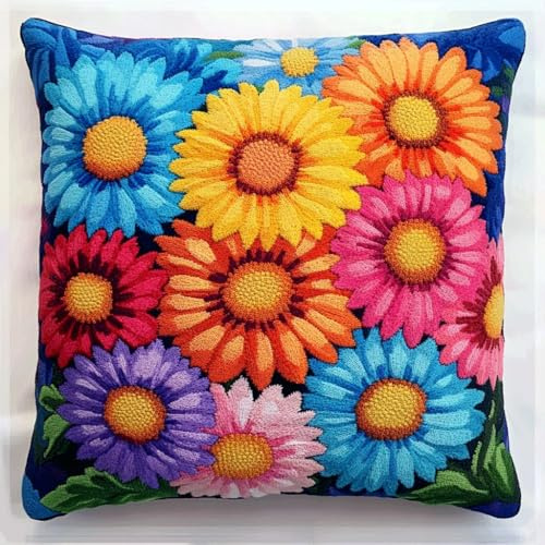 AMBATTERY Ricamo A Punto Croce Per Cuscino, Bellissimi fiori Punto Croce Kit da Ricamare Prestampato 45x45cm Kit Per Cuscino Ricamato A Mano Kit Per Ricamo A Croce