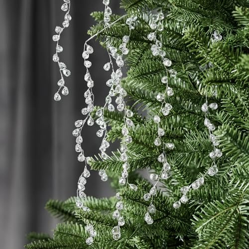 Gemscream 4 Pack Ice Drop Christmas Tree Picks 17.7 Inch Clear Acrylic Christmas Drop Branches Decoration Crystal Frozen Rain Effect Floral Sprays Stems for Party Winter Holiday Xmas Home Decor