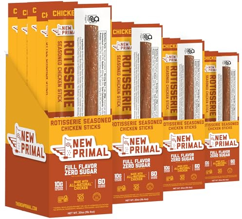 New Primal Rotisserie Chicken Sticks, Zero Sugar High Protein Snack, Gluten Free Whole30 Healthy Snacks, Keto and Paleo Friendly, Jerky Meat Stick, 10g Protein, 80 Ct
