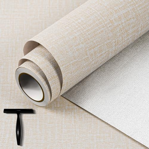 WADILE Wallpaper Peel and Stick for Cabinets and Removable Wall Paper, Texture Adhesive Removable Contact Paper for Bathroom Garage Living Room 40cm × 200cm Beige