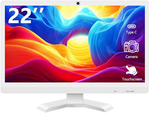Akntzcs Pantalla táctil de 22 pulgadas con cámara web @ 1920 x 1080p Full HD IPS panel altavoces integrados puertos HDMI VGA