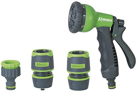 Ribimex Kit Irrigazione Giardino con Pistola Multigetto, Raccordo Libero, Racccordo Acquastop, Presa Rubinetto da 3/4 e Riduzione da 1/2, Ideale per Annaffiatura e Pulizia - PRA/TB.1312