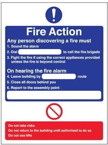 V Safety Any Person Discovering A Fire... Fire Action Notice Sign - 210mm x 297mm (A4) - 1mm Rigid Plastic