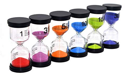Medigy Teaching Sand Timer Clock Set 1 minute 3 minutes 5 minutes 10 minutes 15 minutes 30 minutes for Kids Study Toothbrush with Gift Box