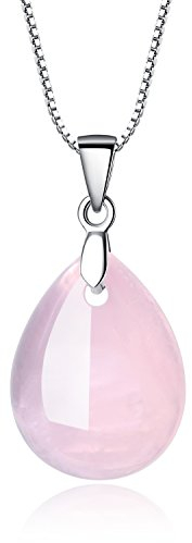 COAI Geschenkideen 925 Sterling Silber Halskette aus Rosenquarz Träne der Engel und Wassertropfen Anhänger für Damen und Mädchen