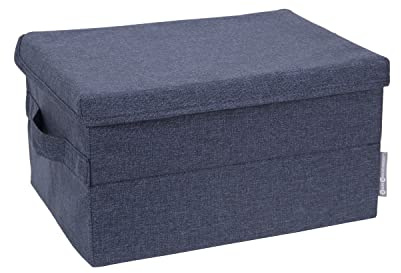 BIGSO mittelgroße Aufbewahrungsbox mit Deckel und Griff – Schrankbox aus Polyester und Karton in Leinenoptik – Faltbox für Kleidung, Bettwäsche, Spielzeug usw. – blau