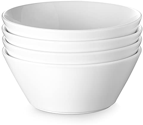 DOWAN Set di 4 insalatiere grandi da 1,658 g, in ceramica, per insalata, frutta, pasta, farina d'avena, snack, ciotole bianche per ristorante, feste, uso quotidiano, matrimoni, lavabili in