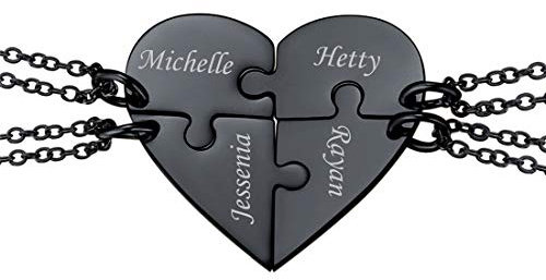 U7 Collana Puzzle Personalizzata 4 Pezzi Collana Cuore Divisa per Famiglia BBF Coppia AmiciCiondolo Cuore Personalizzato Acciaio Inossidabile Placcato Nero Catenina 40+5 cm Regalo per Donna