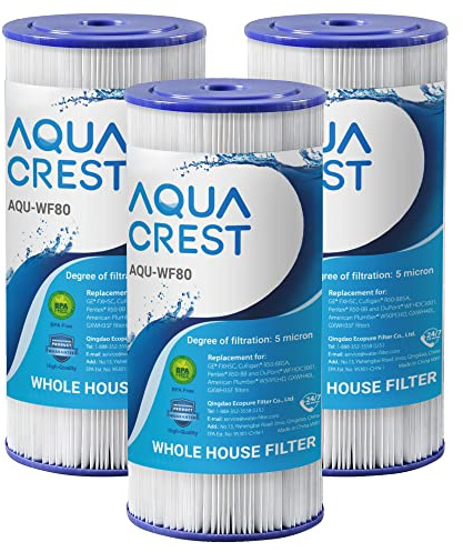AQUA CREST FXHSC Whole House Water Filter Replacement for GE® FXHSC, GXWH40L, GXWH35F, American Plumber W50PEHD, W10-PR, Culligan® R50-BBSA, 5 Micron 10 x 4.5, High Flow Sediment Filters, Pack of 3