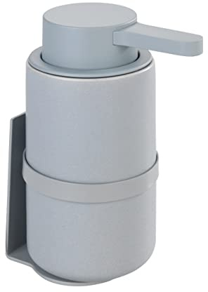 WENKO Dispensador de jabón de Pared Woya de cerámica Recargable, para hasta 250 ml de jabón líquido, detergente o desinfectante, fijación turboloc, sin taladrar, 6,8 x 13 cm, Color Gris