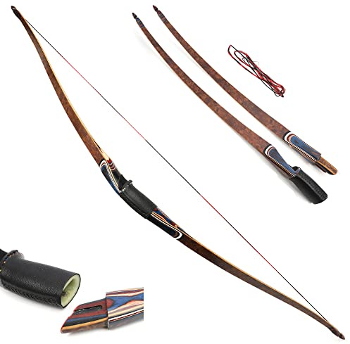 SHARROW Bogenschießen Takedown Traditioneller Langbogen Recurve Bogen und Pfeile Set Abnehmbarer Jagdbogen Triangle Longbow 20-55lbs Horsebow für die Jagdpraxis für Erwachsene (45lbs, Typ 2: Bogen)