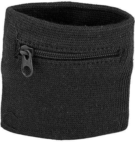 Schweissband Handgelenk Set, Sport Handgelenk Tasche Reißverschluss Handgelenk Beutel Sportarmband Schweißarmband für Münzschlüssel Geldbörse Laufen Fitness Radfahren Gehen (Schwarz)