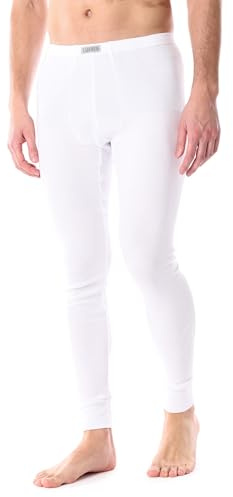 Ladeheid Calecon Long Homme Coton – Caleçon Homme Long Legging Chaud sous-Vêtements Thermiques Hiver Ski Moto Randonnée – Fabriqué en Europe LA40-247 (Blanc, M)