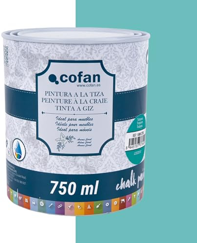 Cofan Pintura a la tiza chalk paint | Adecuada para restauración y decoración de muebles | 750 ml (TURQUESA)