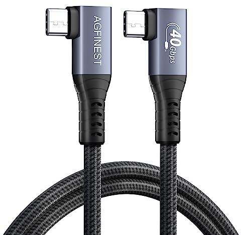 Thunderbolt 4-kabel, 90 grader, 40 Gbps/8K @60 Hz video/100 W laddning, USB C till C-video, kompatibel med Thunderbolt 3/USB4, MacBooks, eGUP (1,5 m, dubbel)