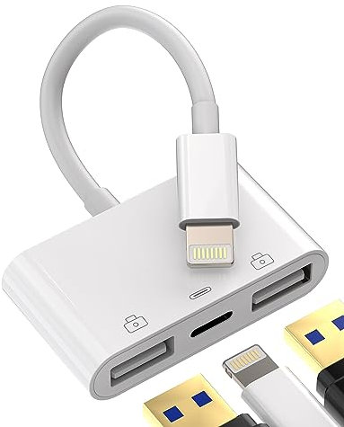Adapter USB auf Lightning (3 in 1) Ladegerät Kabel USB A Buchse Kamera OTG 3.0 iPhone Jack Charger Apple MFI zertifiziert für 14 13 12 11 Pro Max 7 8 Plus X Se XS XR iPad Air Tablet Schlüssel