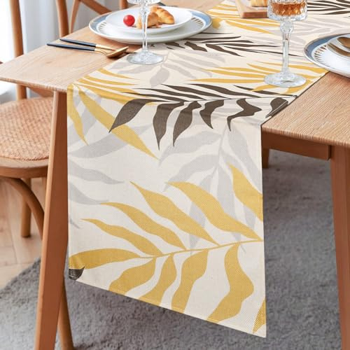Camino de Mesa Amarillo Marrón Gris Hojas Camino de Mesa Mantel Decorativo Mantel de Mesa Fácil de Limpia Camino de Mesa Moderno Poliéster Caminos de Mesa para Interior Exterior Comedor 33x183cm