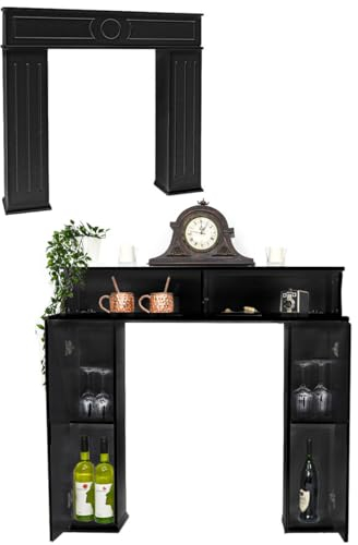 DuneDesign Marco Chimenea Decorativa con Estante Oculto - 107x100 Chimenea Falsa - Chimeneas de Decoracion Chimenea Decorativa Navidad Mueble con Chimenea Decorativa Falsa - Cassette Chimenea - Negro