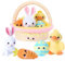 JOYIN Juego de 5 cestas de Pascua de peluche, cesta llena de conejo, pollito, huevo, zanahoria, cesta de Pascua prellena con relleno de animales, juguetes de Pascua y regalos para bebés, niños