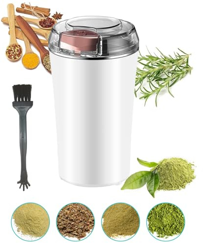Electric Herb Grinder 200W Powerful Fast Grinding for Dry Spices Flower Buds with Brush, Easy On/Off One-Touch Push Button Powder Grinder Perfect For Herbs, Spices, Nuts, Grains and Coffee Beans