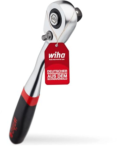 Wiha Umschaltknarre mit Druckknopf und Kugelsicherung I Feinverzahnt mit 72 Zähnen I 1/2 I Feinzahn-Umschaltknarre (45627)