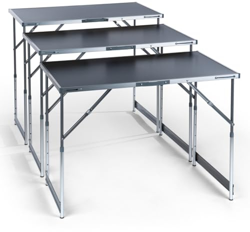 EIE Multifunktionstisch 100x60 cm 3-teilig Tapeziertisch 30kg Tragkraft je Alu Klapp-Tisch Flohmarkttisch Beistelltisch klappbar & tragbar mit Griff Malertisch Mehrzwecktisch höhenverstellbar