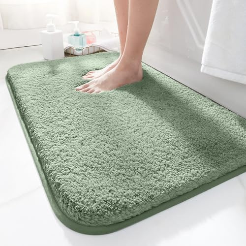 LUOJINYI Badematte 40x60cm rutschfest, Weich Wasserabsorbierende, Shaggy Hochflor-Mikrofasermatte für das Badezimmer, Badvorleger Maschinenwaschbar für Badewanne, Dusche und Badezimmer (Grün)