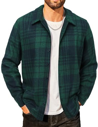 COOFANDY Chemise en flanelle à carreaux pour homme - Manches longues - Décontractée - Boutonnée - Coupe normale - Costume traditionnel - Chemise de bûcheron, Bleu marine et vert, XXL
