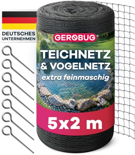 GEROBUG Filet de bassin à mailles fines 5 x 2 m – Résistant aux intempéries et aux UV – Filet de protection contre les hérons – Filet de protection contre les oiseaux, les feuilles, les poules, filet