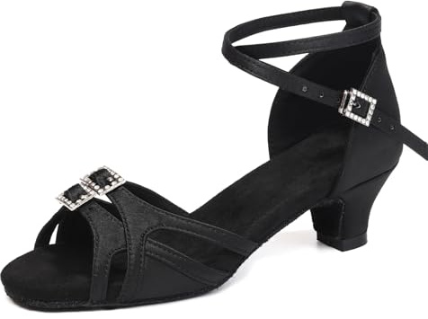 ZYXWVU Zapatos de Baile Latino para Niña Tacón Bajo Punta Abierta Zapatos de Baile de Práctica Salsa Tango Negro, 33 EU