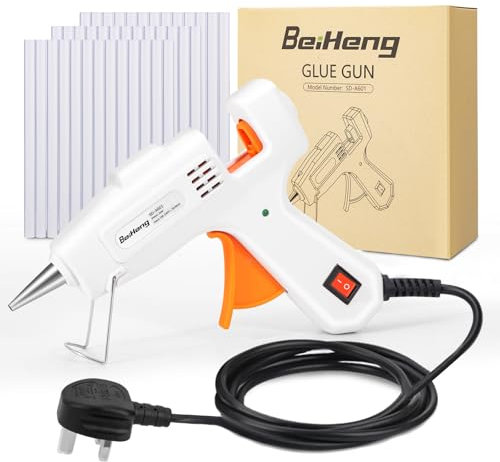Hot Glue Gun, BeiHeng 20W Hot Melt Glue Gun Mini Glue Gun with 30pcs 7mm x 100mm Glue Sticks for School Crafts Handcrafts DIY Craft Projects and Home Quick Repairs (White)
