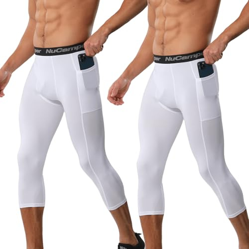NuCamper 3/4 Leggings da Uomo, Pantaloni Sportivi a Compressione 3/4 Running Pantaloni Tights Baselayer Asciugatura Rapida per Basket Palestra Allenamento Atletico Calcio