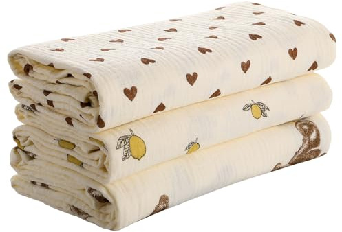 GSrenyu 3 pezzi grandi panni di mussola per neonato 100x100 cm, coperte di mussola 100% cotone, panni per fasciare per neonato, nuove mamme