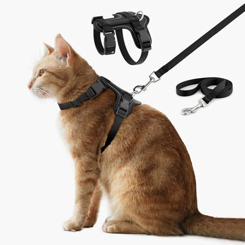 Plutus Pet Adjustable Cat Harness and Lead Set, with Leather Trim