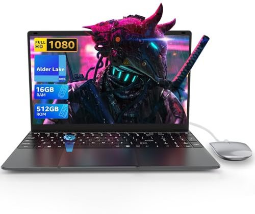 PINSTONE PC Portatile 15,6 Pollici - 16GB RAM SSD 512 GB Notebook Alder Lake-N95 Laptop computer, supporto per Touch ID, Wi-Fi, BT4.2, tastiera retroilluminata, adatto per studenti e aziende
