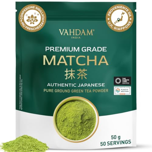 VAHDAM The Matcha in Polvere Premium 50g-50 Tazze | Autentica Qualità Premium Giapponese | Ideale da bere Tè, latte, frullati e bevande. Prodotto a Uji, Kyoto