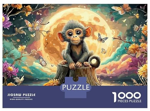 Rompecabezas de 1000 Piezas de Monitos Trillizos bajo la luz de la Luna. Adultos Mayores de 12 años. Decoración del hogar. desafiante. Cumpleaños para. 70 x 50 cm Regalos.