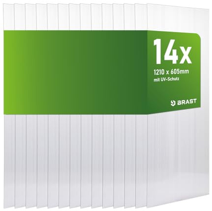 BRAST Doppelstegplatten Hohlkammerplatten 6mm | viele Varianten | Polycarbonat | 121x60.5cm - 150x60.5cm | UV-beständig bruchstabil & zuschneidbar | 121x60,5cm - 14er Set transparent