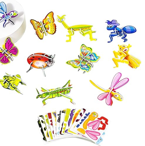 Puzle de papel creativo de insectos 3D DIY, rompecabezas de animales educativos en 3D para niños, kit de modelo de dinosaurio de insectos, manualidades de ensamblaje sin pegamento, premios para la