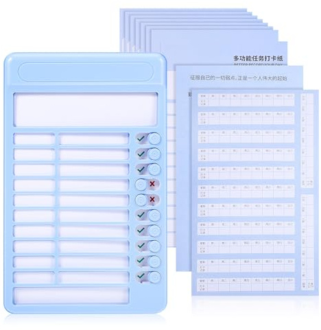 TEMPNAP Planificador de Tareas Diario Azul Multifuncional Tablero Plástico, Sistema de Motivación Integrado y Soporte Plegable para Gestión Organizada y Seguimiento Visual en Oficina