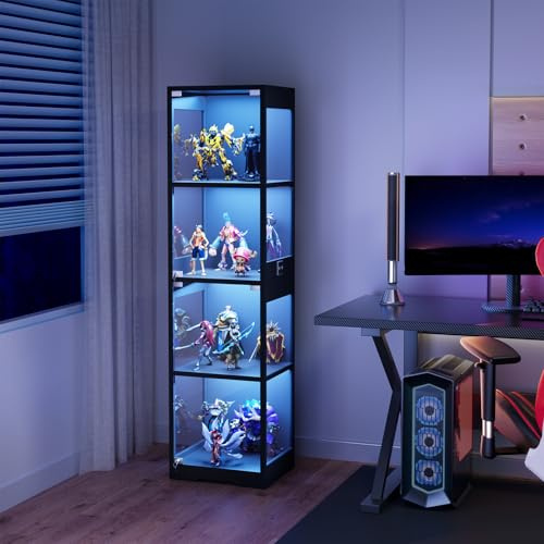 Vitrine avec éclairage LED et portes en verre, vitrine de collection pour figurines d'action, vitrine d'exposition avec capteur intelligent, vitrine à 4 niveaux pour salon, bureau (noir : 160 x 40 x
